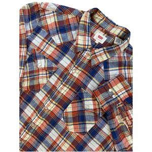 Levi's Linen Blend Western Shirt Mens Large Plaid‎  Pearl Snap Button Down